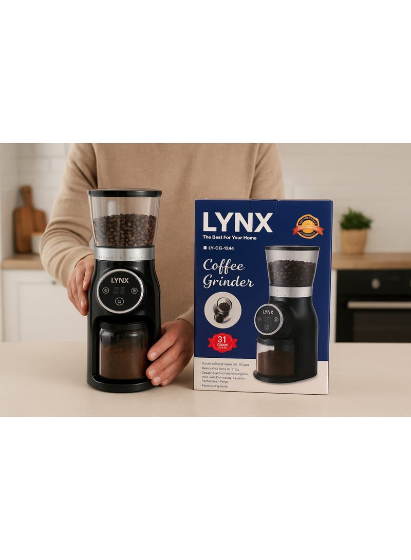 LYNX Coffee Grinder Electric Burr Mill with 31 Grind Settings, Digital Control Panel, Large Capacity 275g Bean Holder, Adjustable Grinding for Espresso, Turkish Coffee, French Press & Drip Coffee – LY-CG-1244 - Image 5