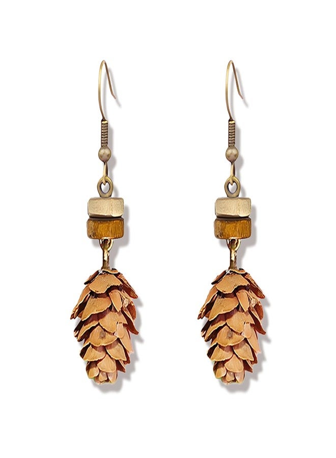 RLHRNDE Christmas Pine Cone Earrings for Women Handmade Cute Fall Charm Pinecone Earrings Real Acorn Pine Cones Earrings Vintage Thanksgiving Decorations Jewelry (Pinecone Cone) - Image 1