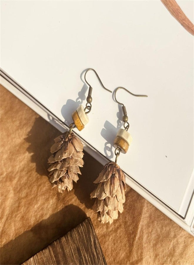 RLHRNDE Christmas Pine Cone Earrings for Women Handmade Cute Fall Charm Pinecone Earrings Real Acorn Pine Cones Earrings Vintage Thanksgiving Decorations Jewelry (Pinecone Cone) - Image 5