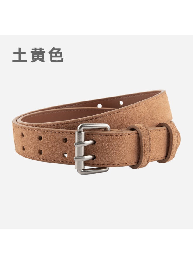 Frosted Suede Women's Style Belt Double Row Holes Versatile Jeans Decorative Suit Waist Genuine Leather Belt For Women