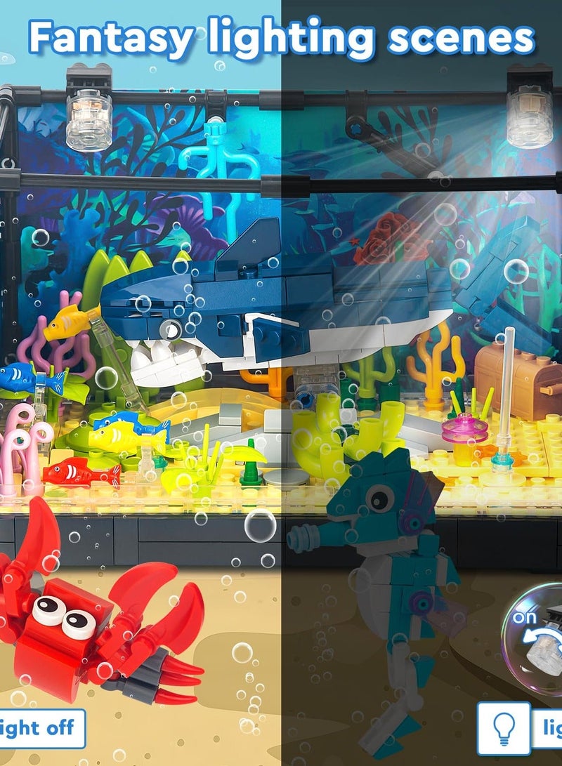 XiuWoo Fish Tank Building Set, Creative Aquarium with Shark, Collectible DIY Toy for Adults, Boys, and Girls Ages 8+, Includes Light, 648PCS. - Image 2
