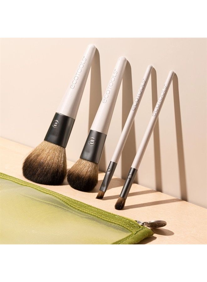 Ecotools On-The-Go Makeup Brush Kit, Travel-Friendly Brush Set, Convenient Makeup Tools for Powders, Blush, Bronzer, & Eyeshadows, Eco-Friendly, Synthetic Bristles, Cruelty-Free & Vegan, 5 Piece Set