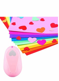 Y&D Heart-Shaped Paper Hole Craft PunchScrapbook Punch A4 Colored Sponge Suitable For Children Diy (Pink With 10 Pieces Of Paper)  - Image 1