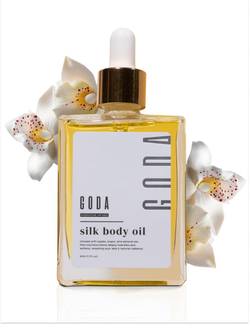 GODA Silk Body Oil Women - Firming Anti Aging Moisturizing Formula, Crepey Skin Hydrating After Shower, Scented Organic Blend Premium Skincare - Image 1