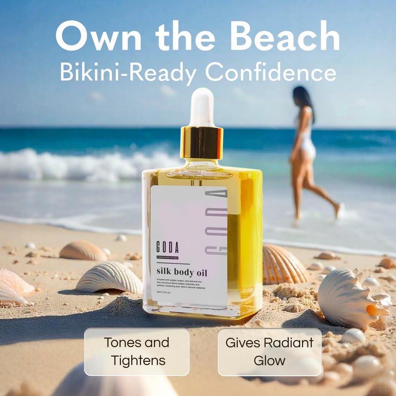 GODA Silk Body Oil Women - Firming Anti Aging Moisturizing Formula, Crepey Skin Hydrating After Shower, Scented Organic Blend Premium Skincare - Image 4