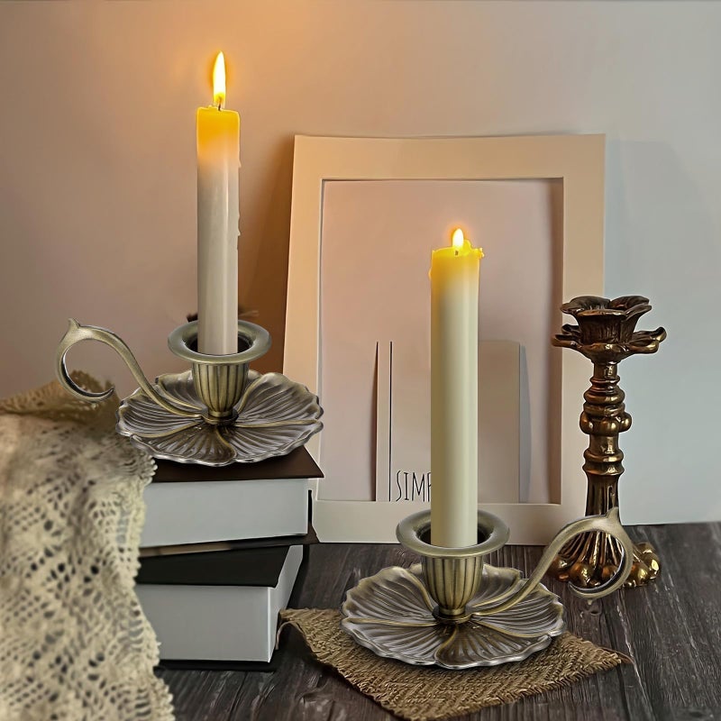 TITINICE Antique Candle Stick Candle Holder, Vintage Candle Sticks Holder Decor - European Style Bronze Candlestick Holders with Handle for Party, Wedding Christmas, Dinner, Table Centerpiece, Home Decor - Image 4