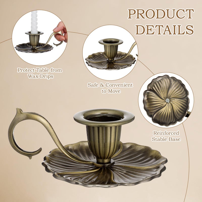 TITINICE Antique Candle Stick Candle Holder, Vintage Candle Sticks Holder Decor - European Style Bronze Candlestick Holders with Handle for Party, Wedding Christmas, Dinner, Table Centerpiece, Home Decor - Image 2