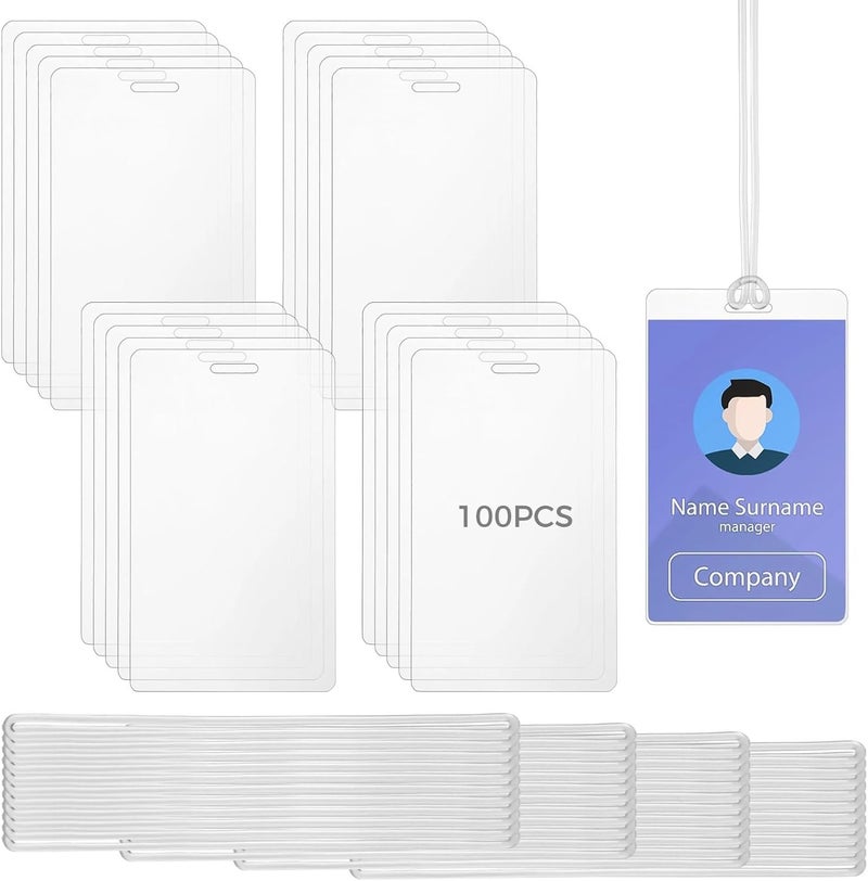 100 Sets Laminating Pouches With Loop Strap, 5 Mil Thermal Binding Film, Clear Luggage Tag Kit For Id Cards, Gift Tags, Student Cards, Work Cards - Image 1