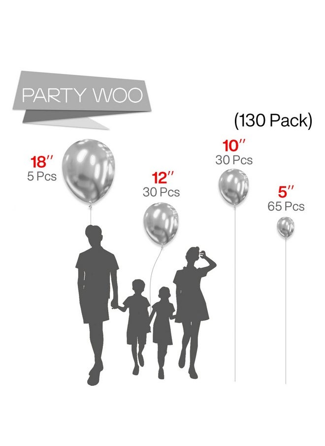 PartyWoo Metallic Silver Balloons 130 Pcs Silver Balloons Different Sizes Pack Of 18 Inch 12 Inch 10 Inch 5 Inch For Balloon Garland As Birthday Decorations Party Decorations Wedding Decorations  - Image 3