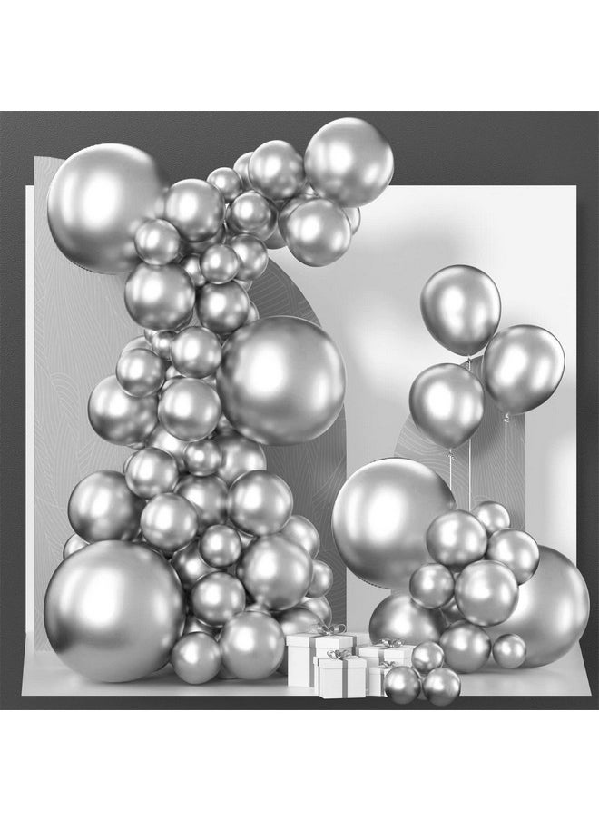 PartyWoo Metallic Silver Balloons 130 Pcs Silver Balloons Different Sizes Pack Of 18 Inch 12 Inch 10 Inch 5 Inch For Balloon Garland As Birthday Decorations Party Decorations Wedding Decorations  - Image 1