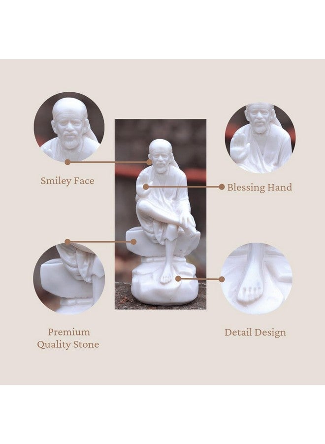 S A GIFTS Sai Amrut S A Gifts Italian Marble Dust Ashirwad Hand Sai Baba Idol/Murti for Home and Office Decor/Used in Pooja/Mandir (3.5 INCH) - Image 2