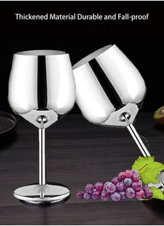 Generic Drank Glass, Stainless Steel Metal Stemmed Drank Glasses Shatter Proof Glasses Unbreakable for Juice Drink Birthday Party Anniversary 2PCS (Silver)  - Image 2