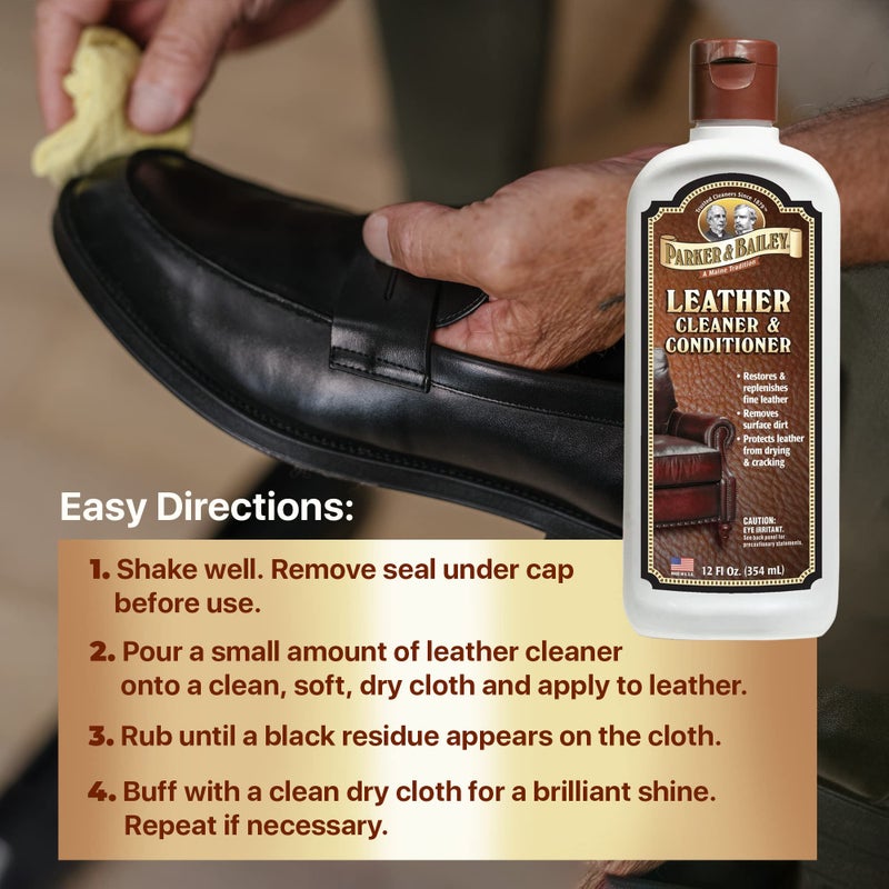 Parker & Bailey Leather Cleaner & Conditioner â€“ Restores & Conditions, Cleaner For Upholstery or Car Interior, Car Seat Cleaner, Faux, Furniture, Handbags, Shoes & More 12oz - Image 4