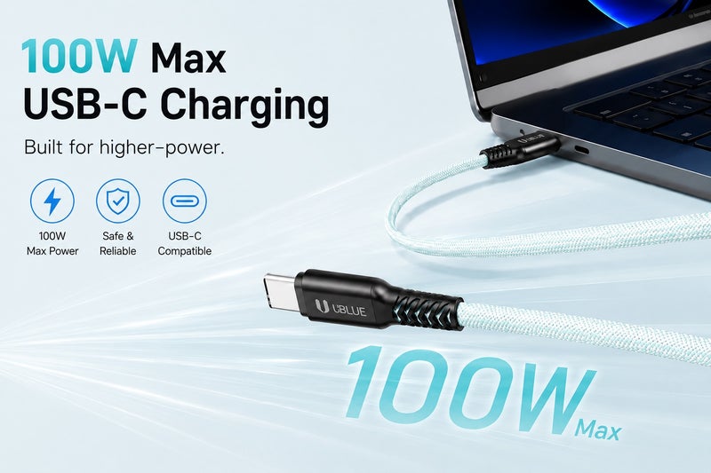 يوبلو كابل يو بي إل يو المغناطيسي من نوع USB-C إلى USB-C، شحن سريع بقوة 100 واط كحد أقصى، نقل بيانات بسرعة 480 ميجابت في الثانية، كابل مضفر من النايلون، طوله 1 متر، لونه أخضر، متوافق مع أجهزة آيفون 15/16/17 برو ماكس، وآيباد ميني 7، وماك بوك برو، وآيباد، وسامسونج S25 ألترا/S24/23 - Image 2