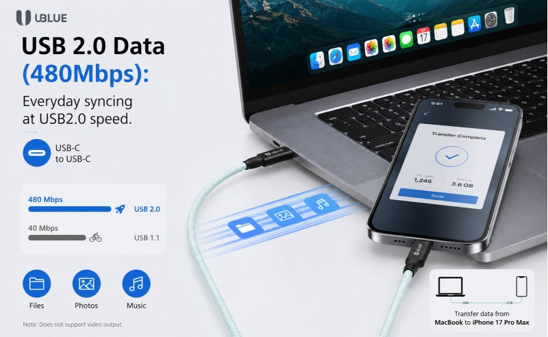 يوبلو كابل يو بي إل يو المغناطيسي من نوع USB-C إلى USB-C، شحن سريع بقوة 100 واط كحد أقصى، نقل بيانات بسرعة 480 ميجابت في الثانية، كابل مضفر من النايلون، طوله 1 متر، لونه أخضر، متوافق مع أجهزة آيفون 15/16/17 برو ماكس، وآيباد ميني 7، وماك بوك برو، وآيباد، وسامسونج S25 ألترا/S24/23 - Image 3