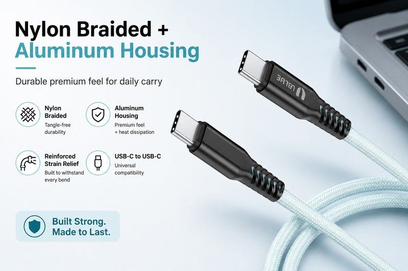 يوبلو كابل يو بي إل يو المغناطيسي من نوع USB-C إلى USB-C، شحن سريع بقوة 100 واط كحد أقصى، نقل بيانات بسرعة 480 ميجابت في الثانية، كابل مضفر من النايلون، طوله 1 متر، لونه أخضر، متوافق مع أجهزة آيفون 15/16/17 برو ماكس، وآيباد ميني 7، وماك بوك برو، وآيباد، وسامسونج S25 ألترا/S24/23 - Image 4