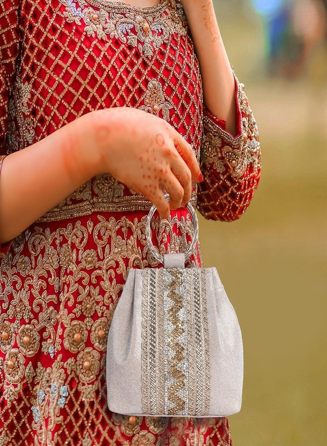 PLANX SILK Fabric Stylish Trendy Unique Designer Potli Bag - Fancy Top Handle Wedding Clutch For Women - Image 3