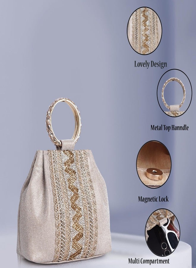 PLANX SILK Fabric Stylish Trendy Unique Designer Potli Bag - Fancy Top Handle Wedding Clutch For Women - Image 2