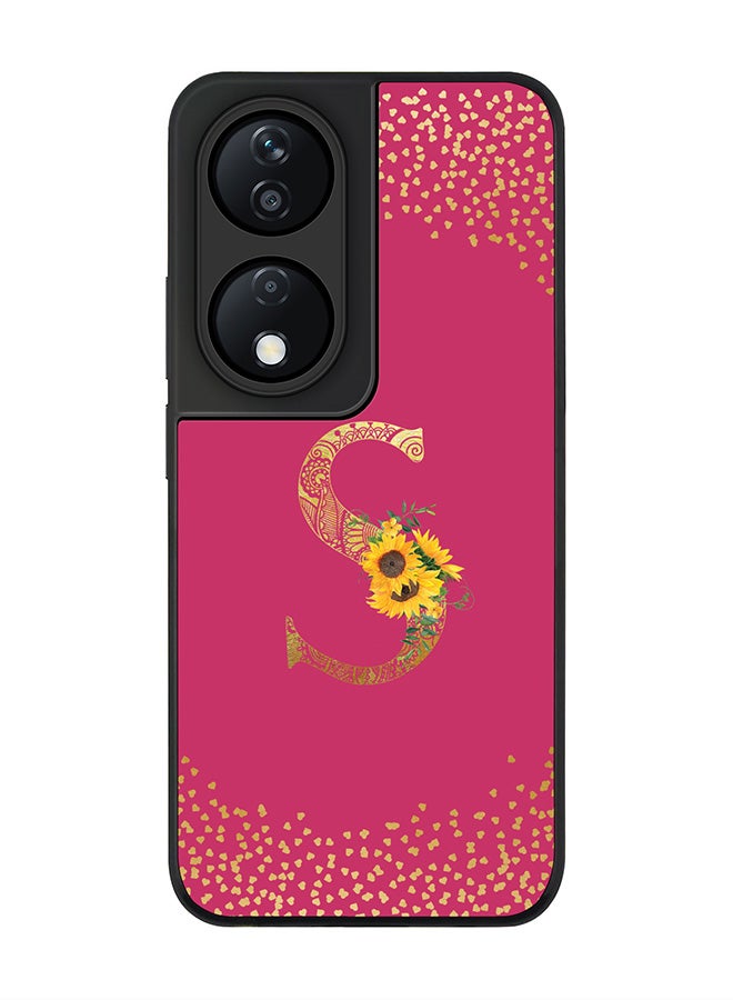 Stylizedd Rugged Black Edge Case for Honor X7b Case Cover- Custom Monogram Initial Letter Mandala Floral Pattern Alphabet - S(Deep Pink Rose) - Image 1
