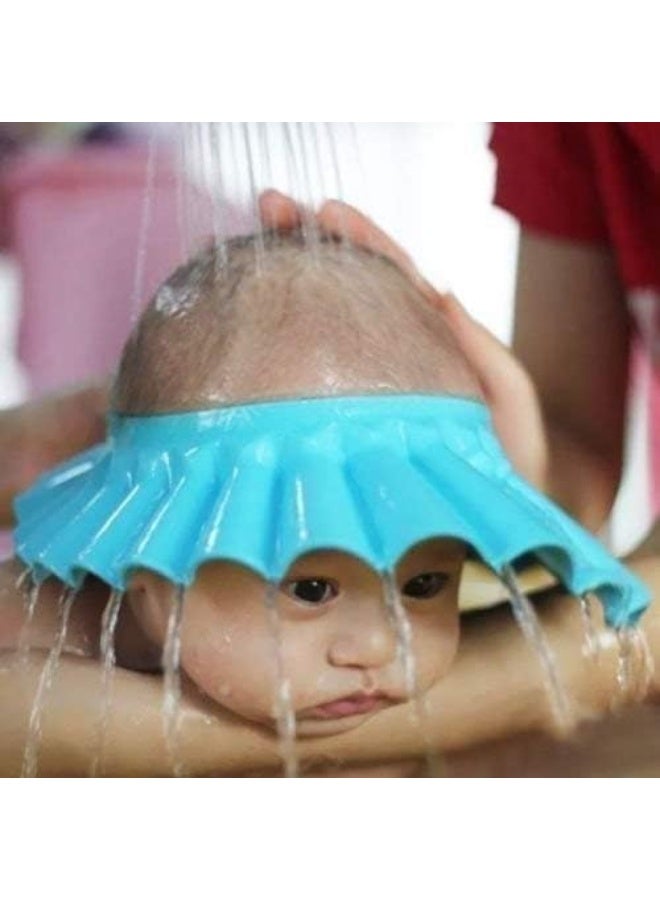 Imported children's bath cap set consisting of three pieces in different colors: yellow, pink, and blue. These children's bath caps protect the eyes and ears. - Image 2