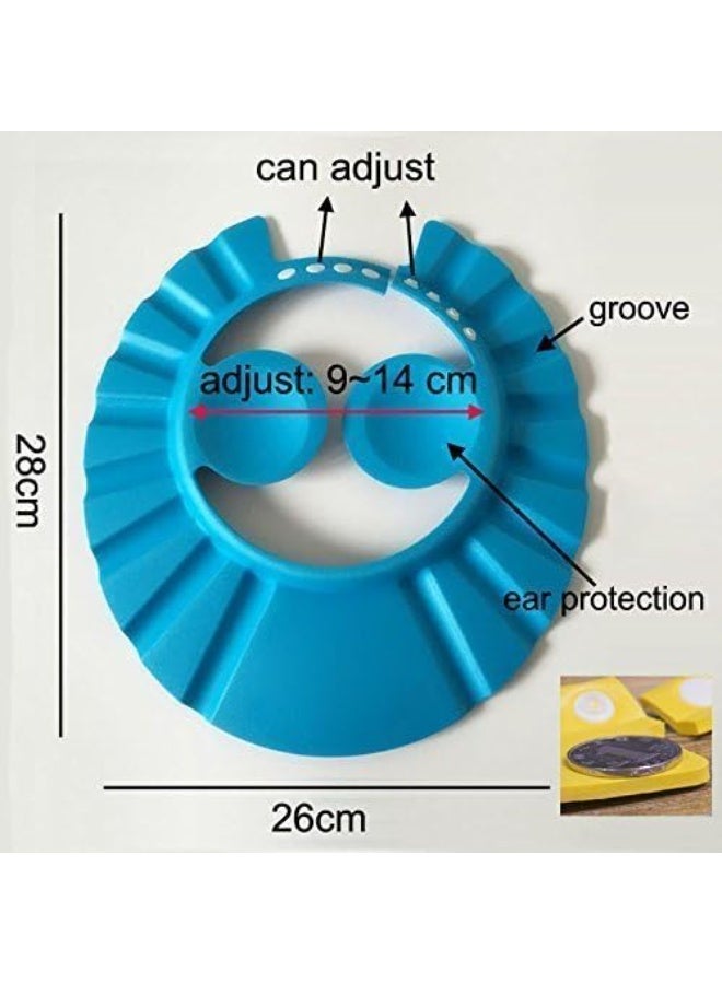 Imported children's bath cap set consisting of three pieces in different colors: yellow, pink, and blue. These children's bath caps protect the eyes and ears. - Image 3