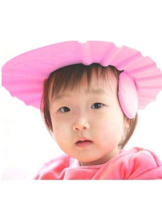 Imported children's bath cap set consisting of three pieces in different colors: yellow, pink, and blue. These children's bath caps protect the eyes and ears. - Image 5