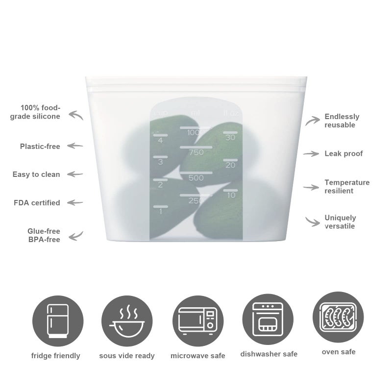Winrock Reusable Silicone Food Storage Bag  for Microwave  Oven  Fridge  Freezer & Sous Vide Zip Sealed Containers (2 Middle size 32oz 1000ml) - Image 2