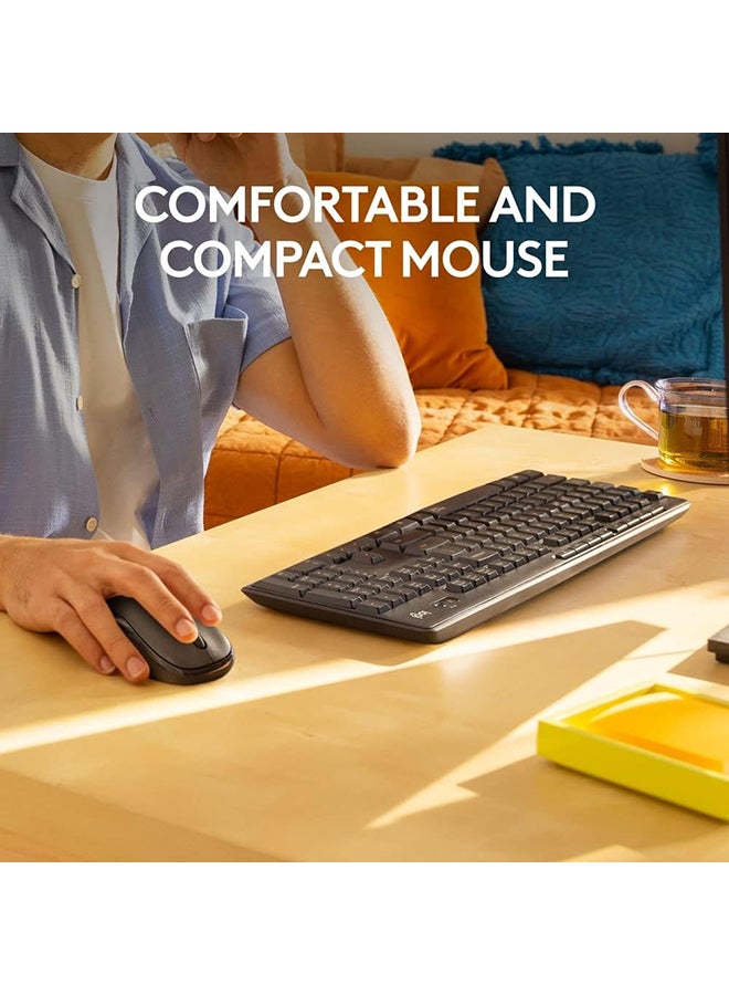 Logitech MK295 Silent Wireless Mouse & Keyboard Combo with SilentTouch Technology, Full Numpad, Advanced Optical Tracking, Lag-Free Wireless, 90% Less Noise, AR Keyboard - Graphite - Image 4