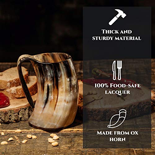 Trondebal Viking Drinking Horn Mug, 15-20 Oz Natural Ox Horn Cup & Cofee Stein | Cool Unique Gift for Men and Women, Home Decor Accessories | Shot Glasses for Beer, Ale, Whiskey, Mead - Image 5
