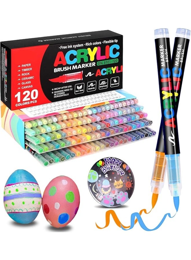 عام 120 ألوان الاكريليك الطلاء أقلام لينة فرشاة تلميح الاكريليك علامات التجفيف السريع مقاوم للماء الاكريليك الطلاء علامات ل قماش الخشب حجر السيراميك و لتقوم بها بنفسك الفن صياغة - Image 1