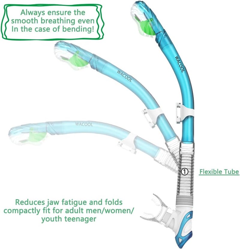 WACOOL Dry Top Snorkel Tube Comfortable Mouthpiece One-Way Purge Valve for Pool Open Water Scuba Lap Swimming Swimmer Training Diving Snorkeling - Image 4