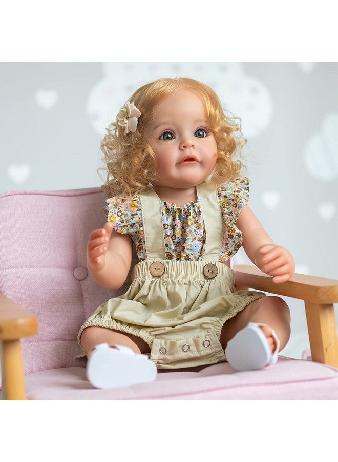 iCradle 22 Inch Reborn Baby Doll Girl,Silicone Full Body Newborn Toddler Doll Realistic Looking Washable Bebe,Dolls Anatomically Correct for Age3+ (White Silicone Doll Blond Hair) - Image 4