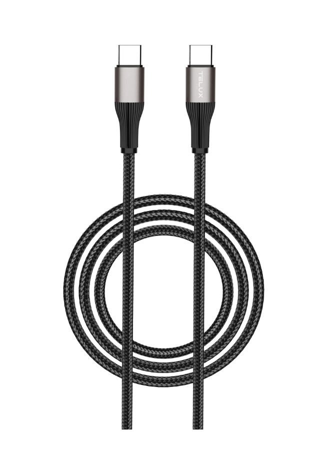 TELUX SYNCX USB-C to USB-C Braided Cable 1.2m, 60W PD Fast Charging, 3A Output, Durable Woven Cotton, 10000+ Bend Lifespan, 480Mbps Data Transfer, Black - Image 1