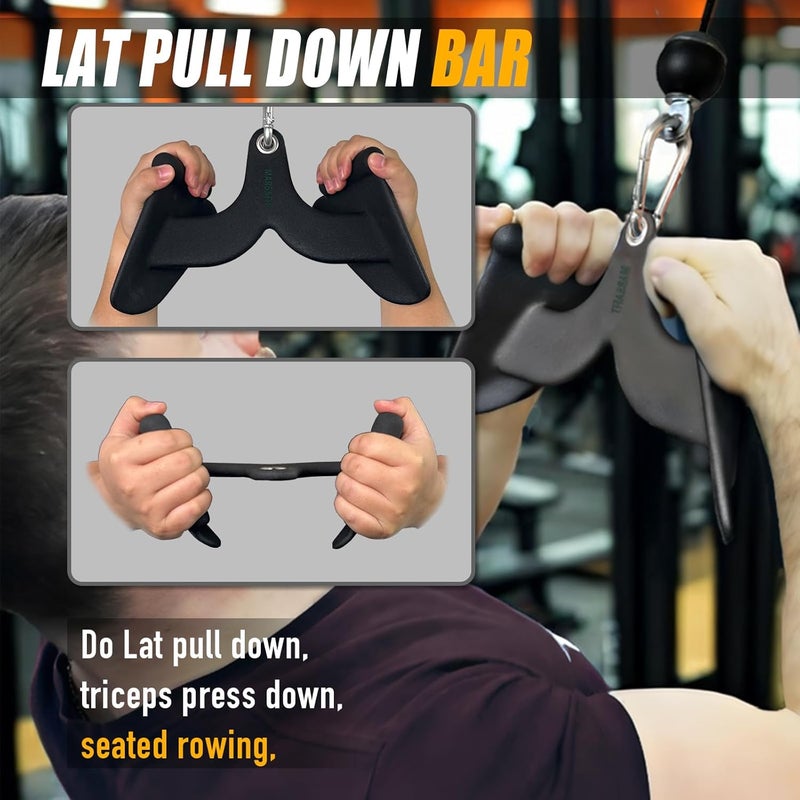 MARSAFIT Home Gym Fitness Rowing T-bar V-bar Pulley Cable Machine Attachment, Bicep Curl Tricep Lat pulldown Bar Back Strength Training Handle Grips Lat Pull Down Bar for Seat Row Workout - Image 4
