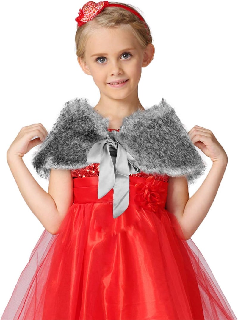 Fakeface Flower Girls Wrap Shawl Wedding Bridesmaid Tippet Stole Christmas Party Dress Costume Shrug Capelet - Image 2