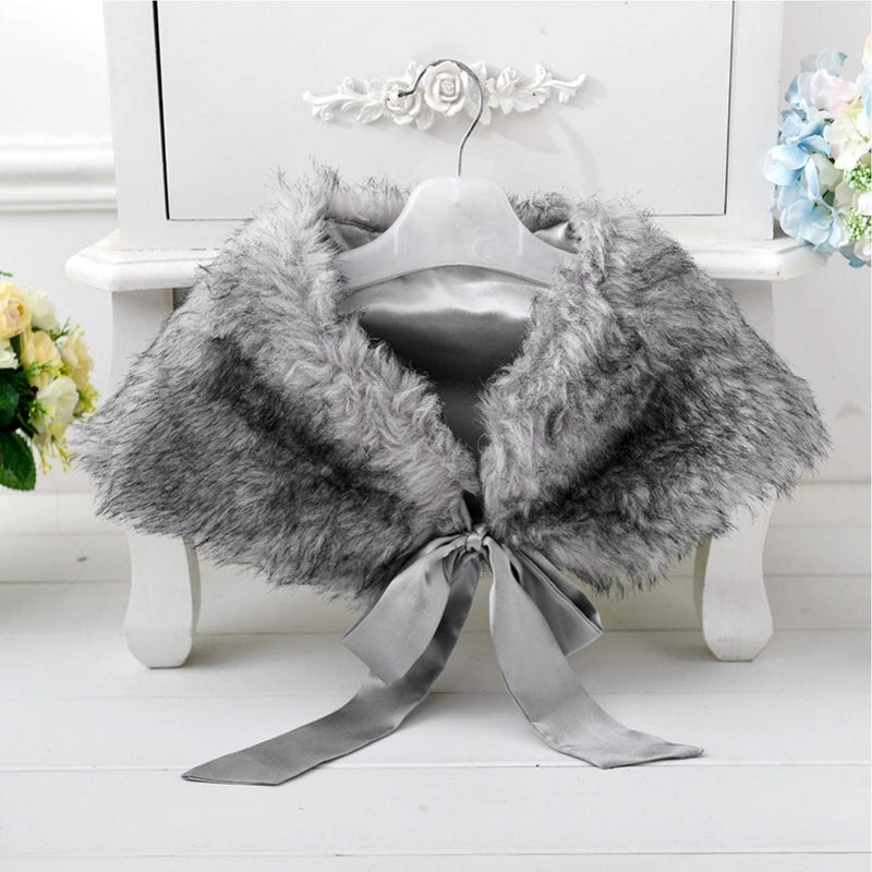 Fakeface Flower Girls Wrap Shawl Wedding Bridesmaid Tippet Stole Christmas Party Dress Costume Shrug Capelet - Image 4