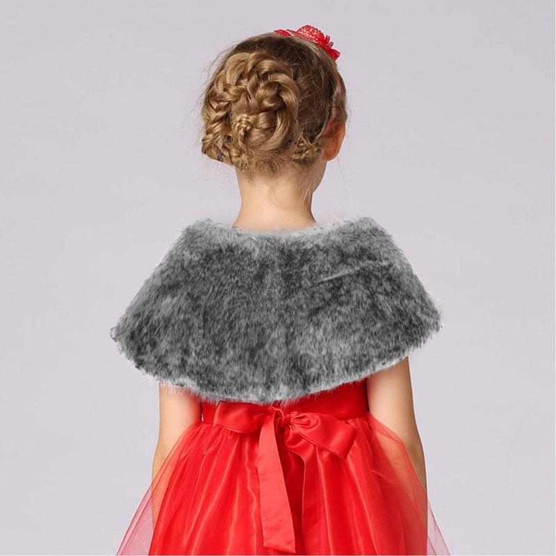 Fakeface Flower Girls Wrap Shawl Wedding Bridesmaid Tippet Stole Christmas Party Dress Costume Shrug Capelet - Image 3