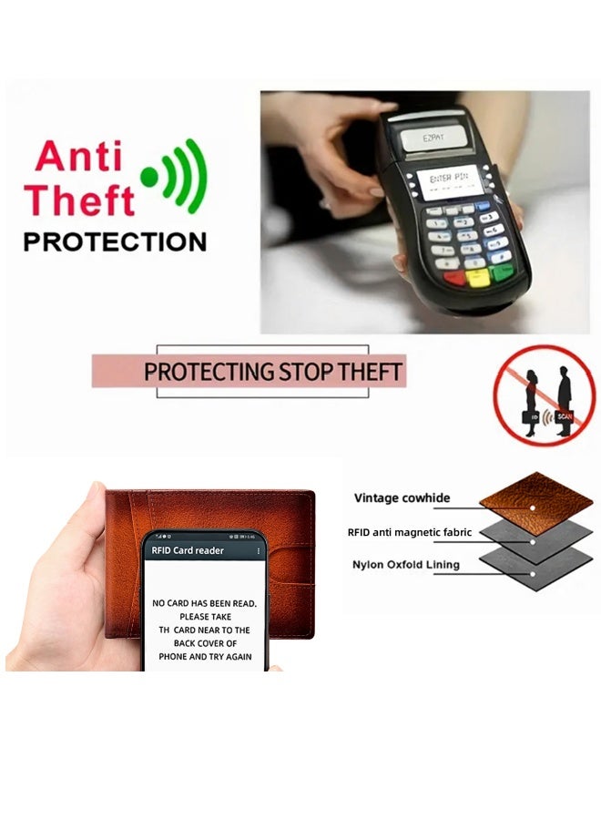 بانيانو محفظة رجالية من الجلد الطبيعي بفتحات متعددة للبطاقات وحامل دولارات بتقنية RFID من جلد البقر وبطاقة هوية باللون الأزرق والرمادي - Image 2