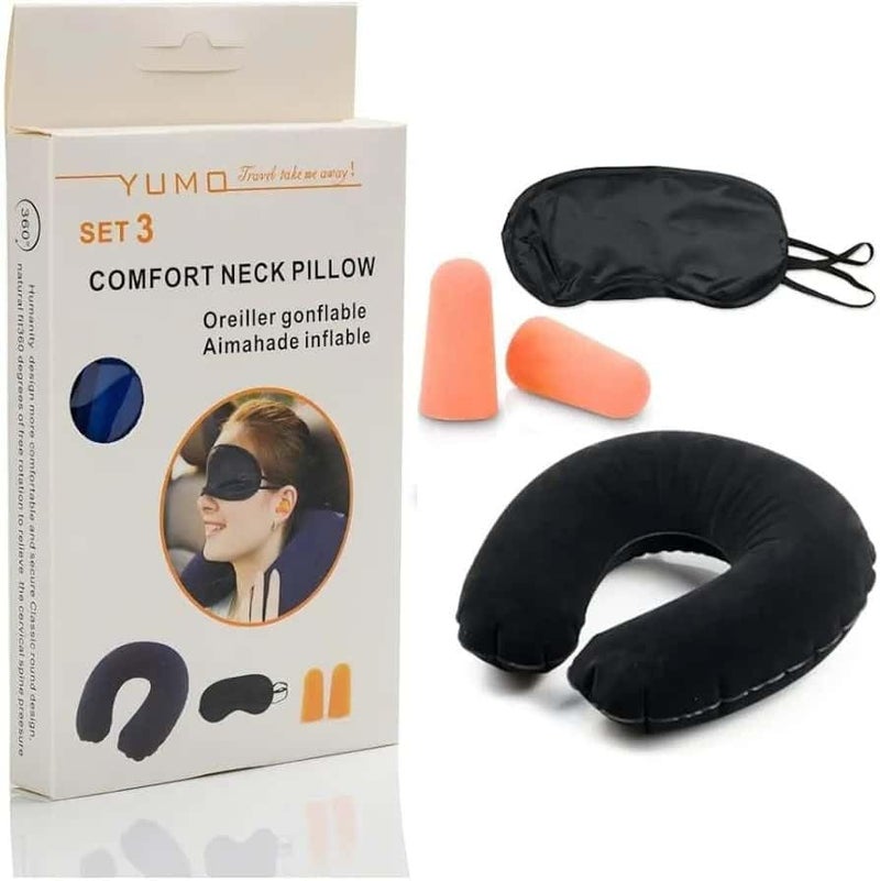 3-Piece Travel Neck Pillow Set with Earplugs & Eye Mask, Ergonomic U-Shaped Neck Pillow for Flights, Car Rides & Relaxation, Compact & Lightweight Travel Kit - Image 1