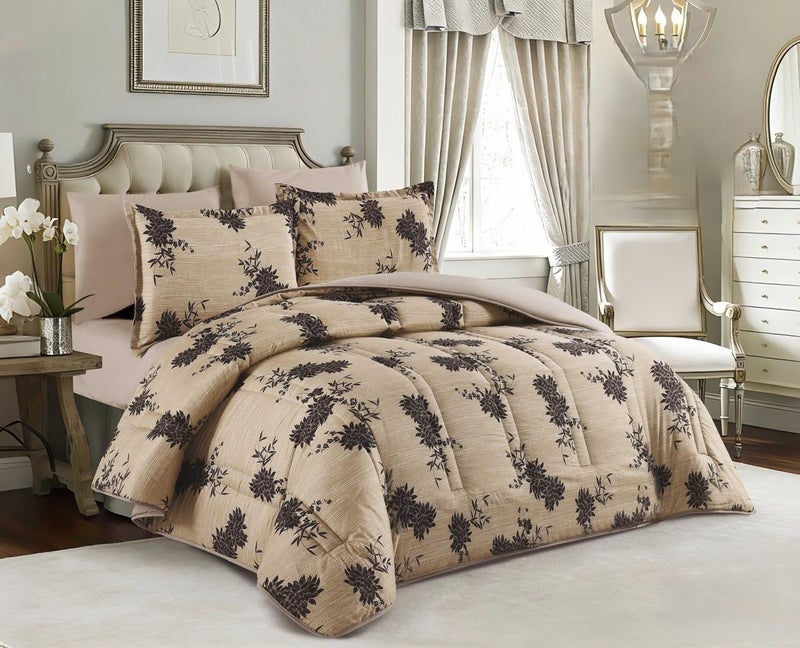 Happymoon Floral Comforter Set Single Size 4 Pieces Microfiber Bedding Set Luxury Soft Bed Set with Fitted Sheet & Pillow Sham, Lightweight All Season Comforter 230x170 cm Snap Closure