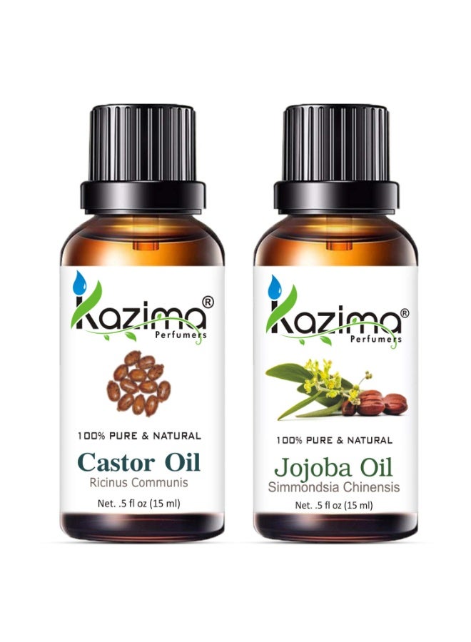 KAZIMA Combo of Cold Pressed Castor Carrier Oil and Jojoba Carrier Oil for Hair, Skin and Body, 15 ml each - Image 1