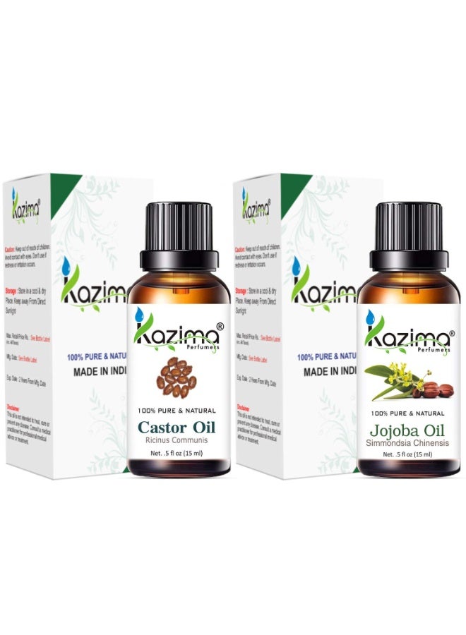 KAZIMA Combo of Cold Pressed Castor Carrier Oil and Jojoba Carrier Oil for Hair, Skin and Body, 15 ml each - Image 2