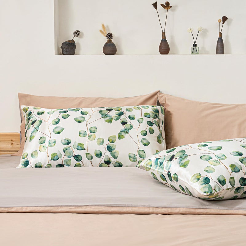 EXQ Home Satin Pillowcase Silky Satin Pillowcase for Hair and Skin,Soft Cooling Printed Pillow Cases Queen Size Set of 2 Satin Pillow Case with Envelope Closure Ink Leaf - Image 2