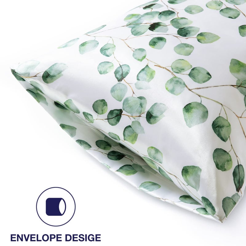EXQ Home Satin Pillowcase Silky Satin Pillowcase for Hair and Skin,Soft Cooling Printed Pillow Cases Queen Size Set of 2 Satin Pillow Case with Envelope Closure Ink Leaf - Image 4