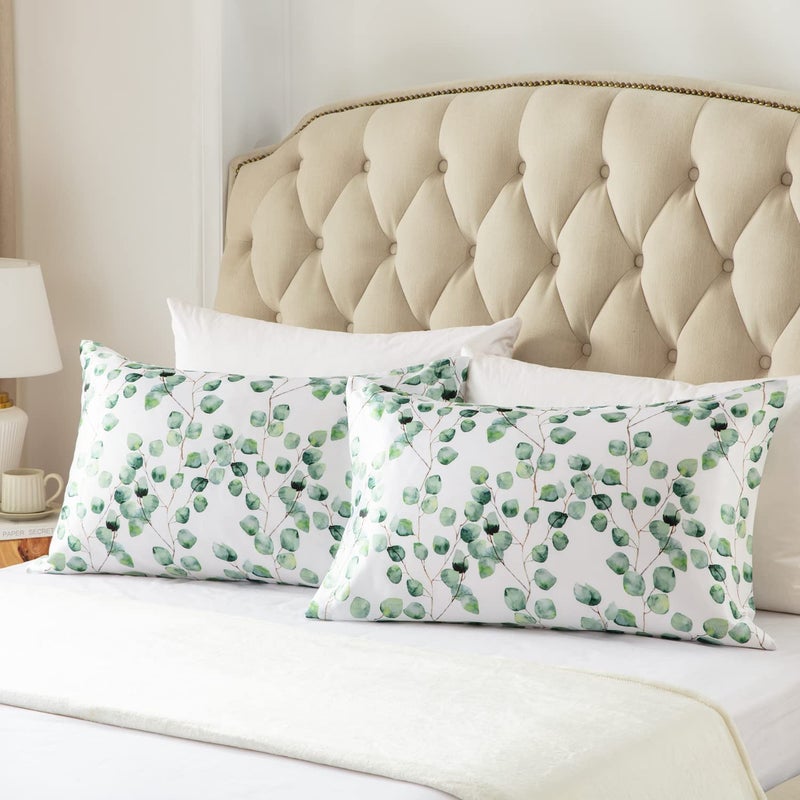 EXQ Home Satin Pillowcase Silky Satin Pillowcase for Hair and Skin,Soft Cooling Printed Pillow Cases Queen Size Set of 2 Satin Pillow Case with Envelope Closure Ink Leaf - Image 3