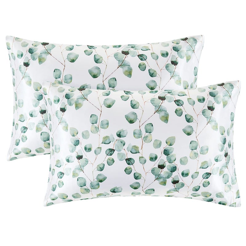 EXQ Home Satin Pillowcase Silky Satin Pillowcase for Hair and Skin,Soft Cooling Printed Pillow Cases Queen Size Set of 2 Satin Pillow Case with Envelope Closure Ink Leaf - Image 1