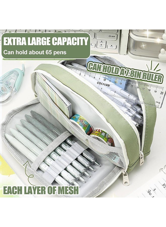 Wffo Pencil Pouch, Large Capacity Pencil Cases Pencill Bag Pouch, Cute Pencill Case with Zip for Girls Boys, 4 Compartments Multifunctional Pen Bag for School,Green - Image 4