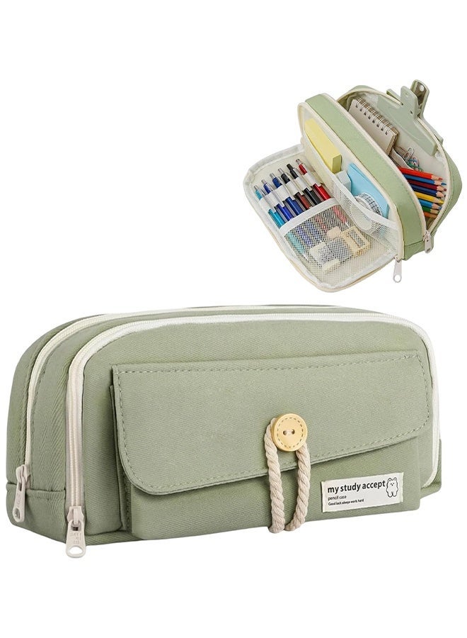 Wffo Pencil Pouch, Large Capacity Pencil Cases Pencill Bag Pouch, Cute Pencill Case with Zip for Girls Boys, 4 Compartments Multifunctional Pen Bag for School,Green - Image 1