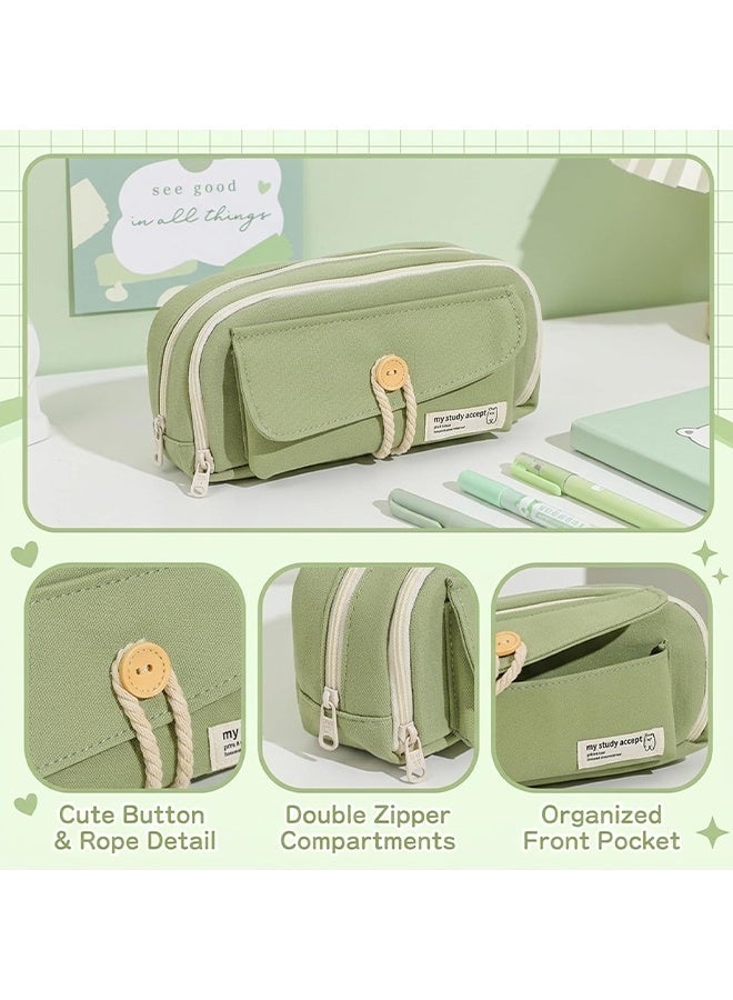 Wffo Pencil Pouch, Large Capacity Pencil Cases Pencill Bag Pouch, Cute Pencill Case with Zip for Girls Boys, 4 Compartments Multifunctional Pen Bag for School,Green - Image 3