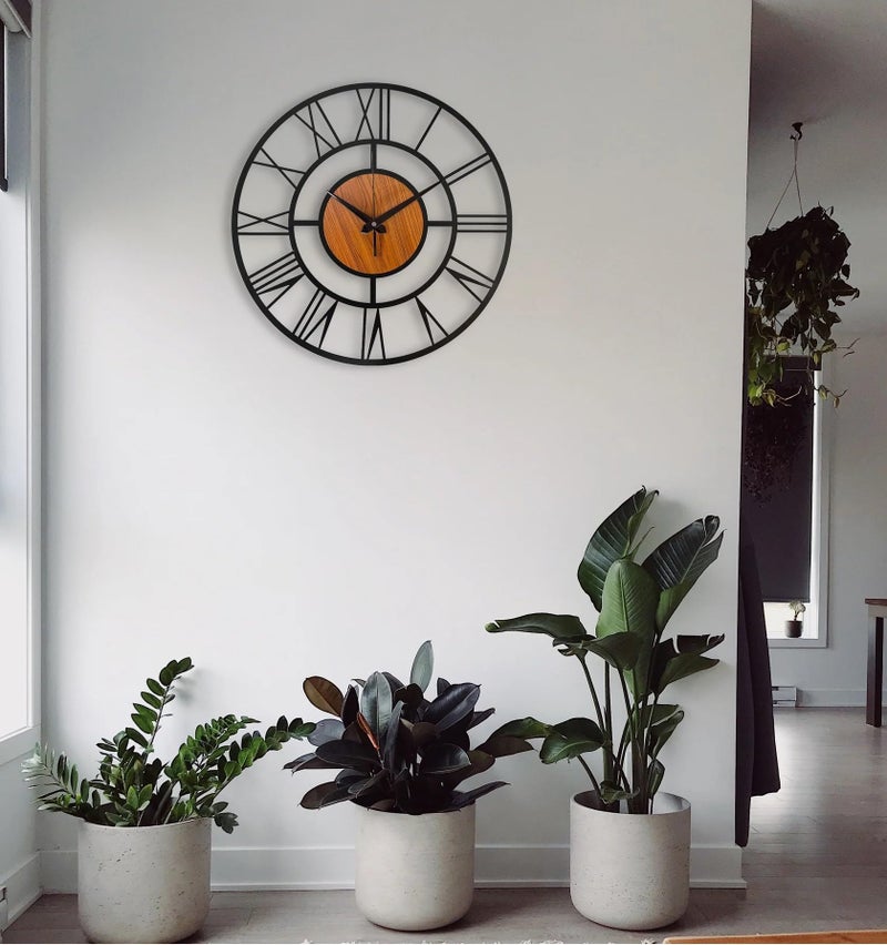 AVVIC MART Wall Clock Stylish Metal Analog Wall Clock for Living Room, Bedroom, Office, Kitchen, Home and Hall | Antique Fancy Big Size Modern Wall Watch (Black(ST-4WOODEN), 40 CM) - Image 3